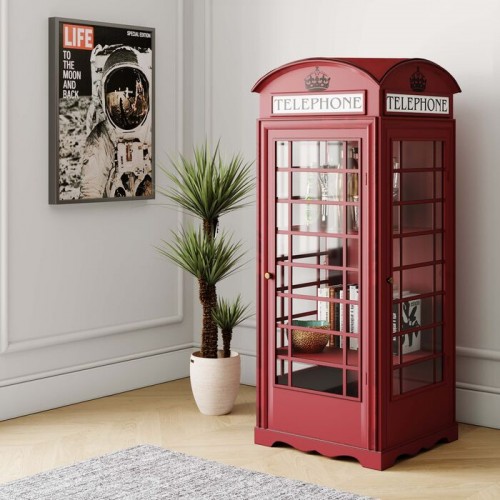 Armário com design de cabine telefônica vermelha em inglês
