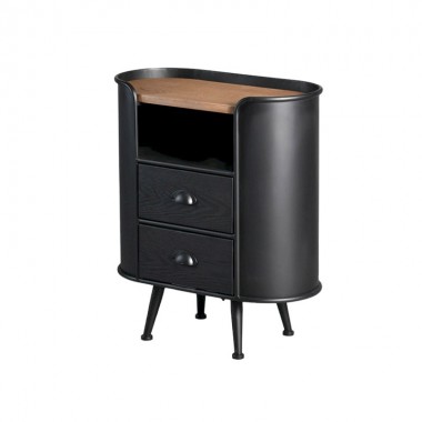 Commode noir 2 tiroirs une niche métal bois AUSTIN