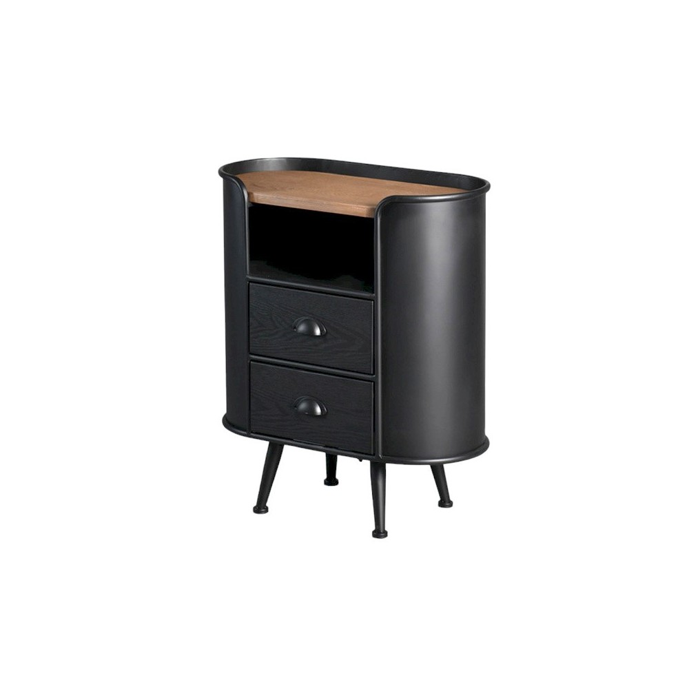 Commode noir 2 tiroirs une niche métal bois AUSTIN