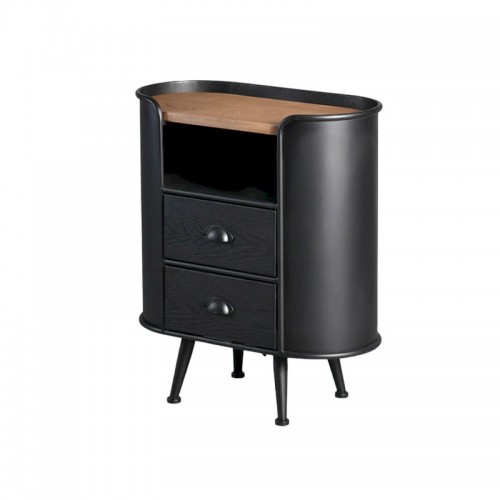 Black chest of drawers with 2 drawers and a wooden metal niche AUSTIN