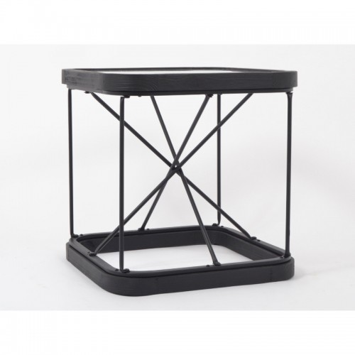 Tavolino in metallo nero, legno e vetro 50x50 cm AUSTIN