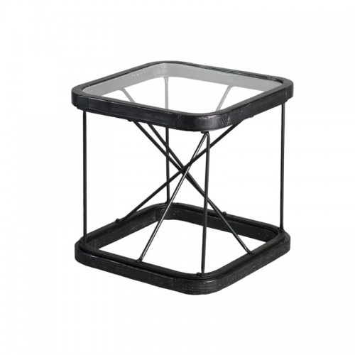Black metal wood and glass side table 50x50cm AUSTIN