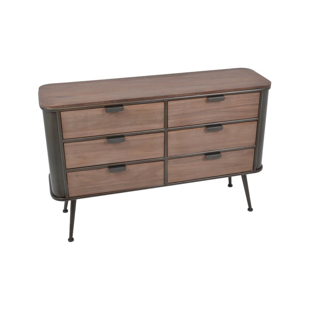 Commode 6 tiroirs bois métal RENO