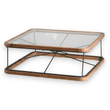 Mesa de centro madera metal vidrio MISSOURI 100x100cm