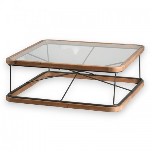 Coffee table wood metal glass MISSOURI 100x100cm