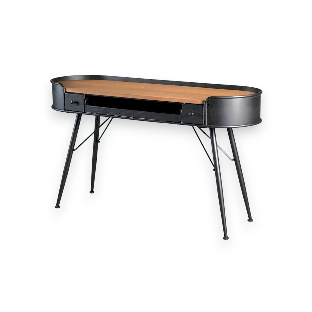 Zwarte industriële console 3 laden metaal hout AUSTIN