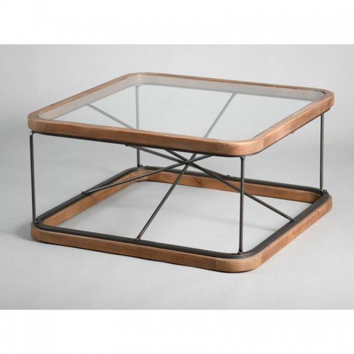 Table basse bois métal verre MISSOURI 80x80cm