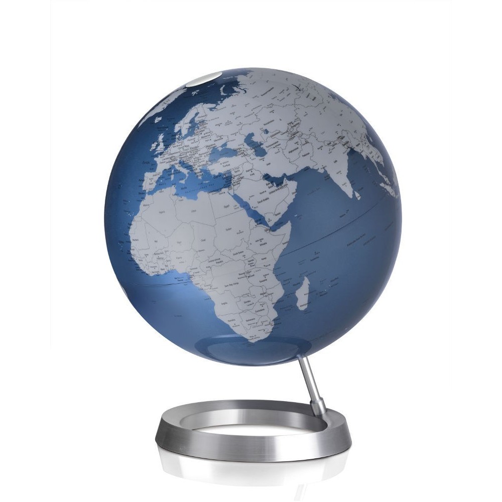 Globo terrestre design blu argento su base in alluminio Vision Midnight