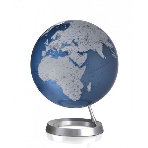 Globe terrestre design bleu argent sur socle alu Vision Midnight