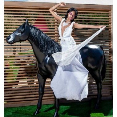 Statue black horse matte size nature By-Rod - 2
