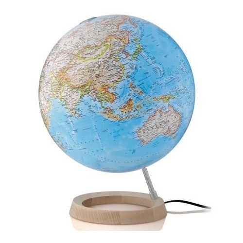 Globe Terrestre Lumineux - Bleu - 14 cm - Support en bois - Guirlandes et  bougies led - Fabriquer son luminaire