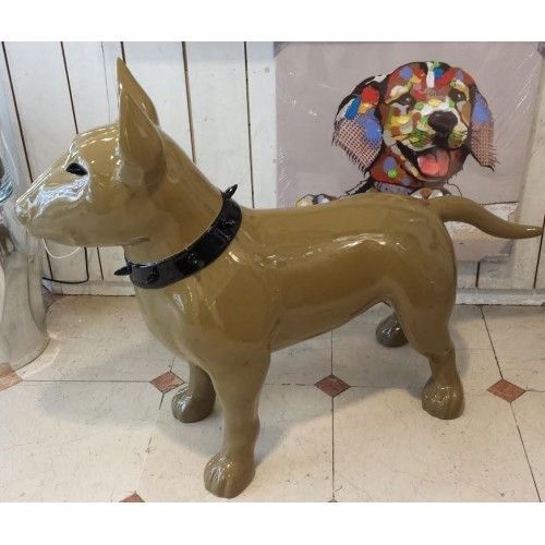 Statue Bull Terrier kaki collier noir