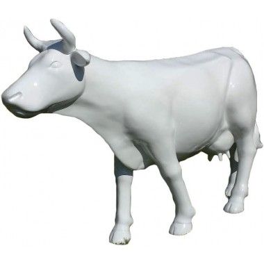 Mucca decorativa bianca a grandezza naturale in resina 