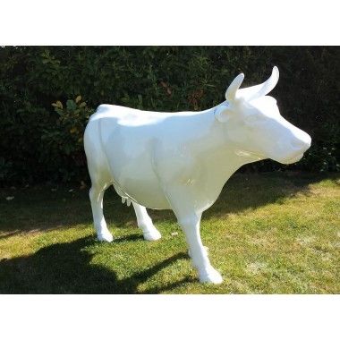 Mucca decorativa bianca a grandezza naturale in resina 