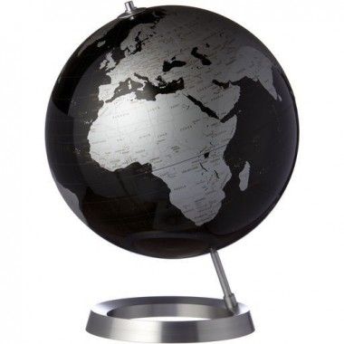 Globe terrestre design noir argent sur socle alu VISION Atmosphere - 1