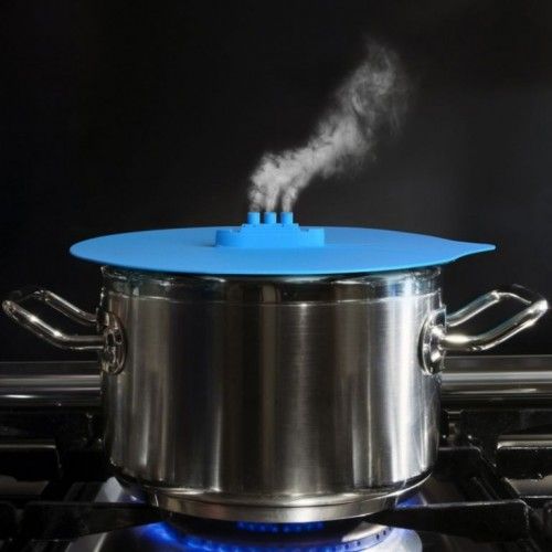 Silicone lid with steam vent Steam ship blue