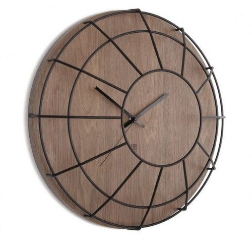 WALL CLOCK DARK WOOD AND BLACK CAGE UMBRA