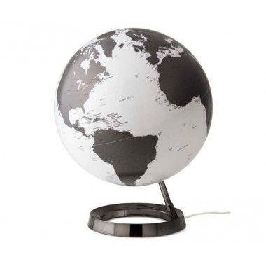 Globe terrestre lumineux design blanc noir sur socle noir