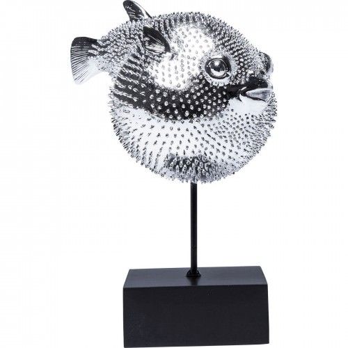 Estatua decorativa de pez Diodón cromada en la base
