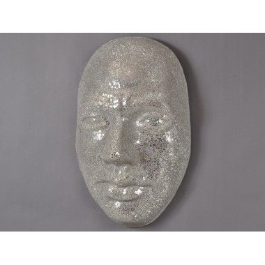 3D gezicht wandmozaïek spiegel zilver 66 cm 