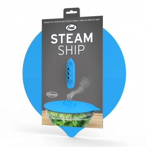 Couvercle en silicone avec échappe vapeur Steam ship bleu