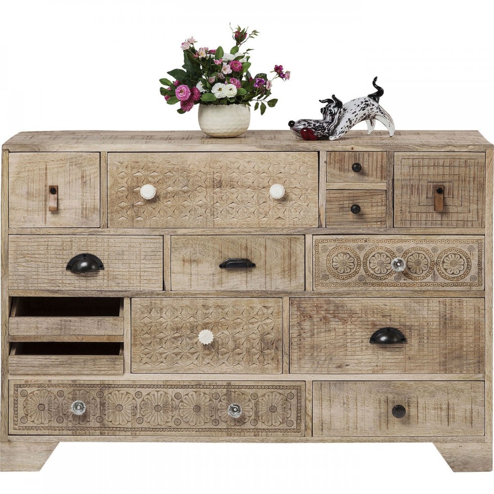 Commode 14 tiroirs en bois clair ethnique Puro