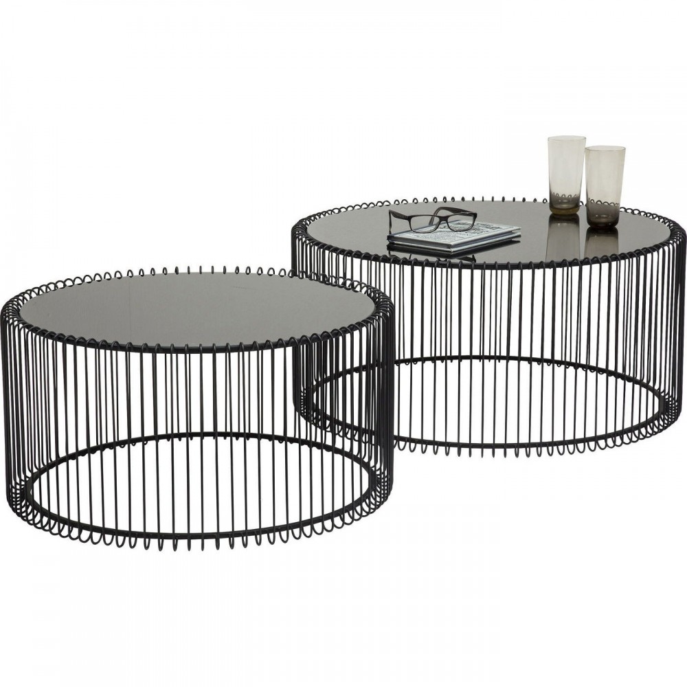 Set aus 2 schwarzen Wire-Couchtischen